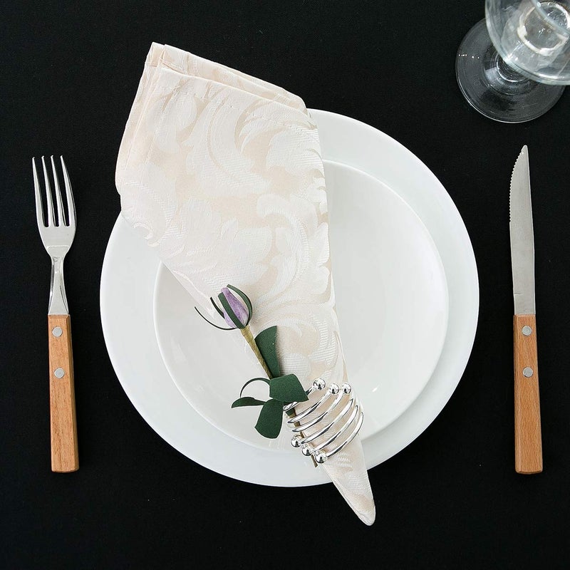 EHouseHome Damask Jacquard Cloth Napkins Waterproof Spillproof Polyester Fabric Napkins Beige, Set of 12, 17 x 17 Inch - Image 3